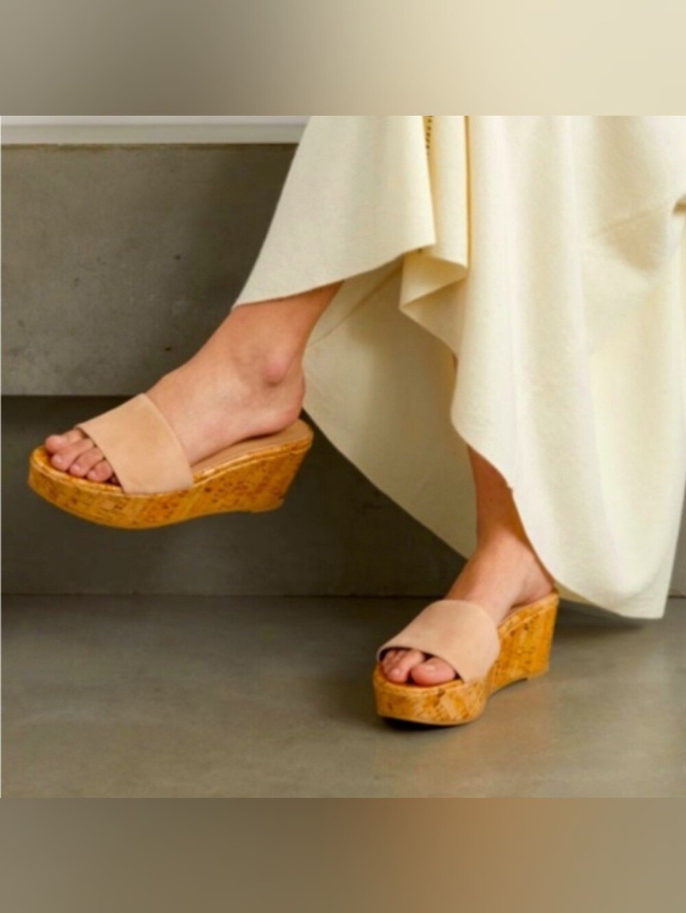 Stuart Weitzman Taupe Suede Cork Platform Wedge Slides Size 6B